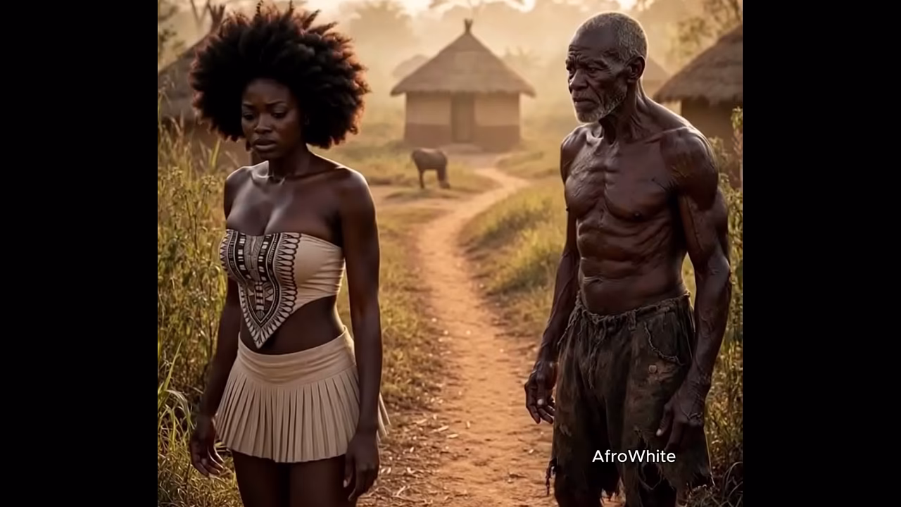 Black ebony horny sweet young african sexy nigerian teen raw sex fucked by an old elderly man in public farm village to pay her debt [AI Generated]