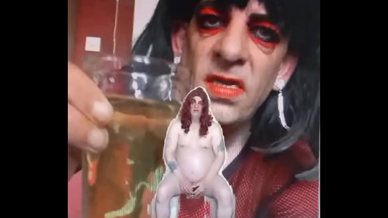 bisexual sissy male naked and exposed while taking a pee then swallowing it