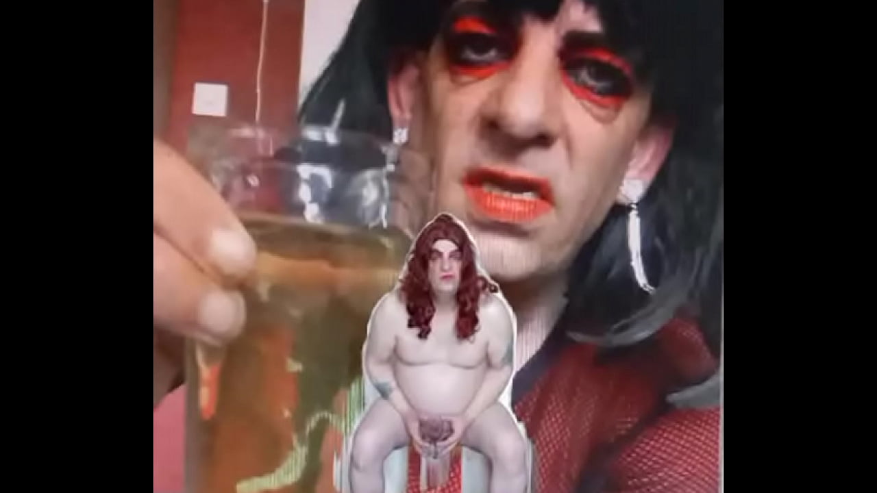 bisexual sissy male naked and exposed while taking a pee then swallowing it part 2